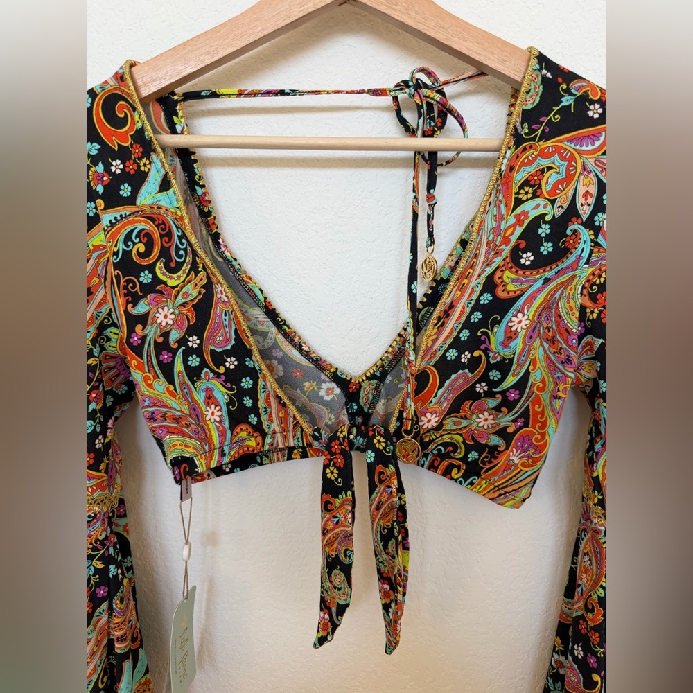 Luli Fama Bell Sleeve Crop Top Luli Gypsy XS NWT - Picture 3 of 6